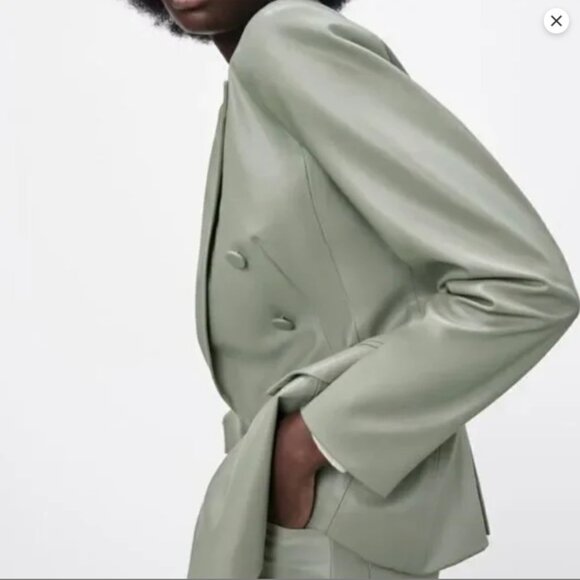 NWT Zara faux leather double breasted  blazer - Picture 12 of 13